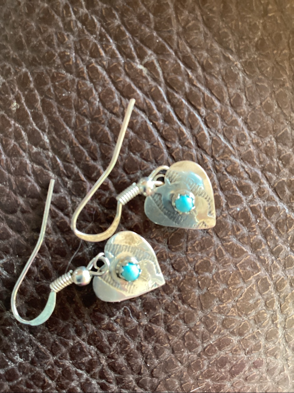 Earrings Native American made Hearts Sterling Silver Natural Turquoise unworn